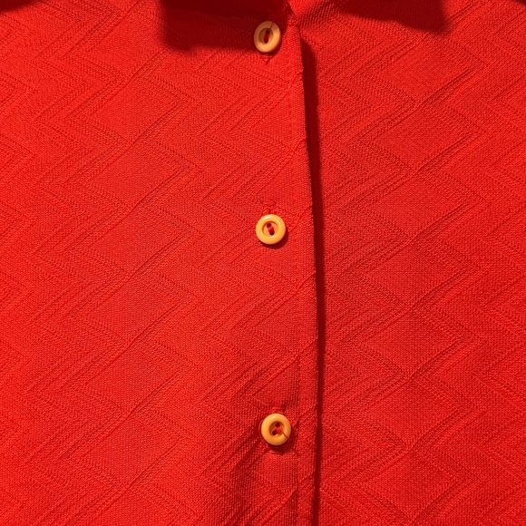 Vintage Red-Orange Button-Up Polyester Collared Shirt Ladies Sz 10 - Picture 2 of 4